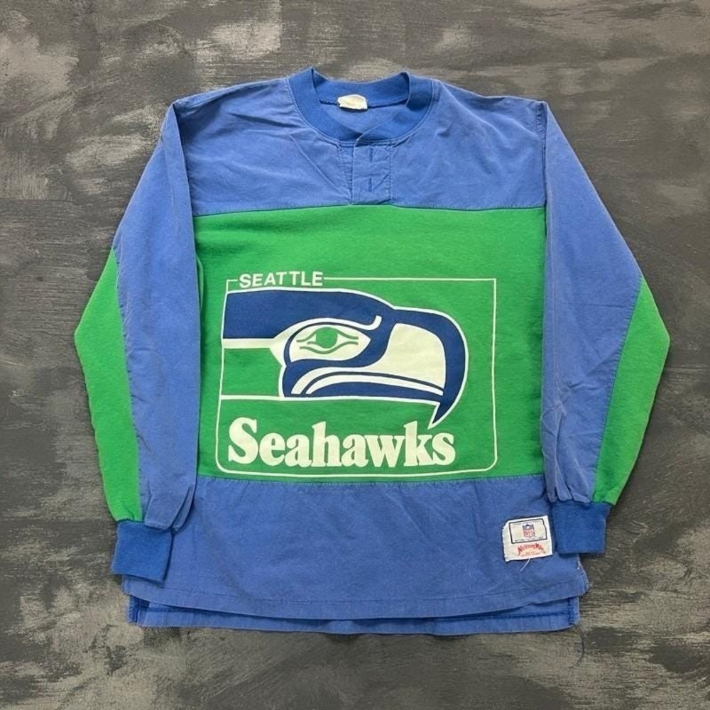 Vintage Seattle Seahawks Sweatshirt Mens Medium Blue 1980s Nutmeg NFL
